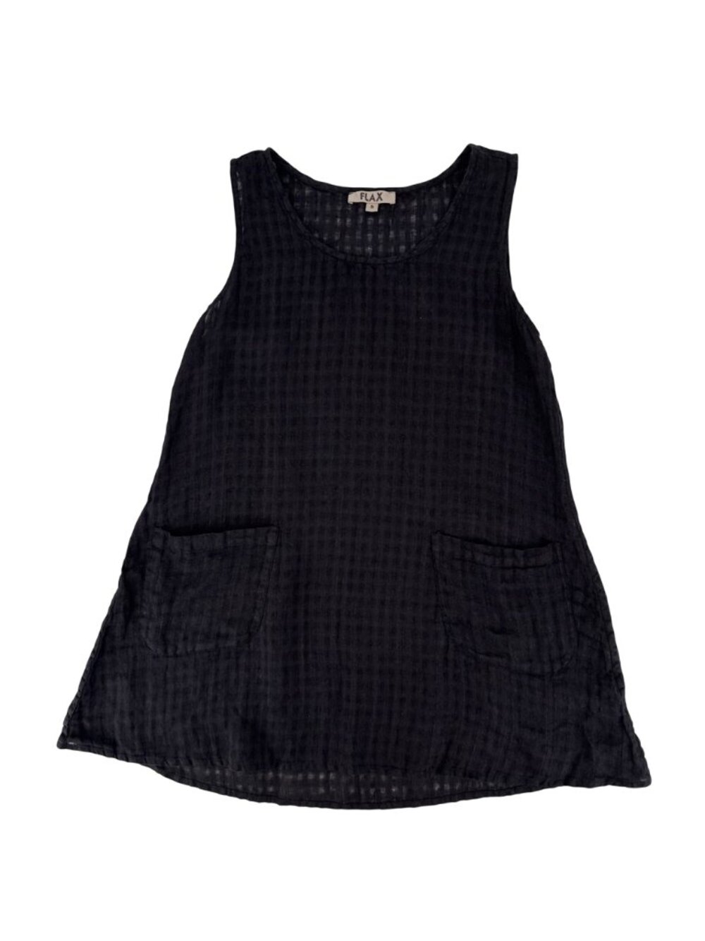 NWOT Flax Black Textured 100% Linen Pockets Sleeveless Tunic Top Size S